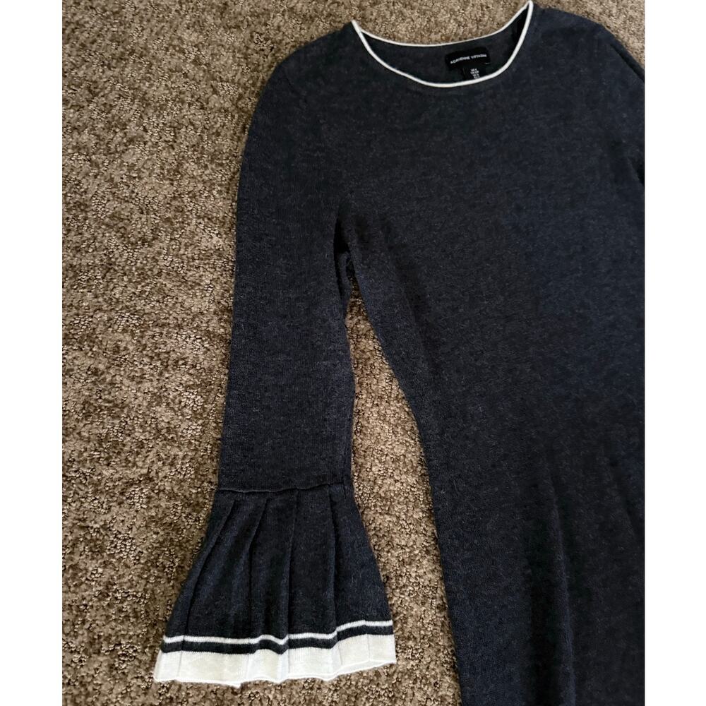 ADRIENNE VITTADINI charcoal gray white pleated merino wool flare sleeve dress - Picture 4 of 6